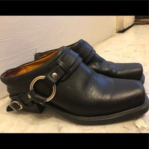 Genuine Frye Black Leather Belted Harness Mule Size 7 1/2